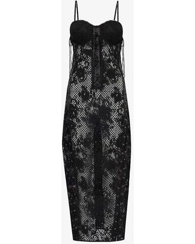 Sinead Gorey Floral-pattern Slim-fit Lace Midi Dress - Black