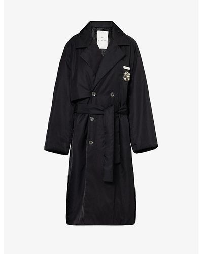 Song For The Mute Brooch-embellished Belted Shell Trench Coat - Black