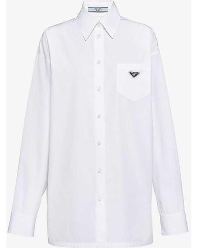 Prada Logo-plaque Long-sleeve Cotton Shirt - White