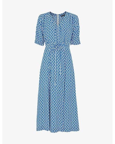 Whistles Geometric-print Woven Midi Dress - Blue