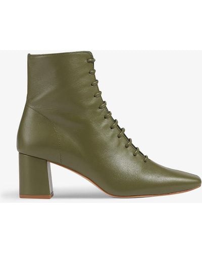 LK Bennett Arabella Leather Heeled Ankle Boots - Green