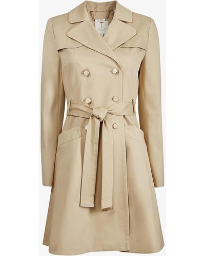 Ted Baker Molson Flared Stretch-cotton Mac Coat - Natural