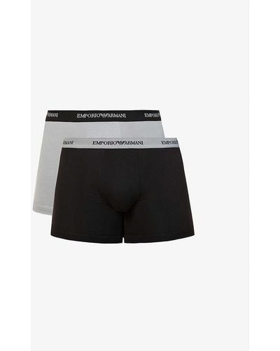 Emporio Armani Pack Of Two Logo-embellished Stretch-cotton Boxer - Multicolour