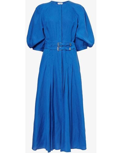 Gabriela Hearst Elea Puff-sleeve Linen Maxi Dress - Blue