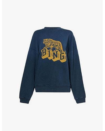 Anine Bing Harvey Graphic-print Cotton-jersey Sweatshirt - Blue