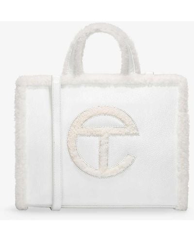 UGG X TELFAR Medium Crinkled-leather Sheepskin-trim Tote Bag - White