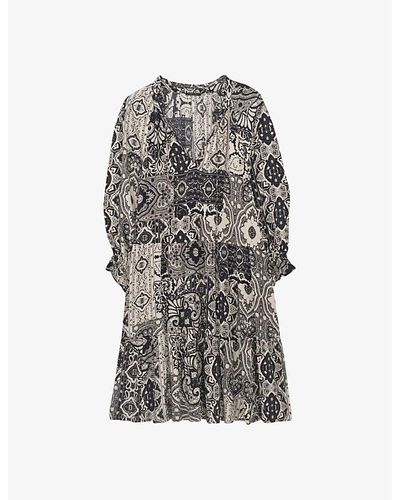IKKS Scarf-print Woven Mini Dress - Gray