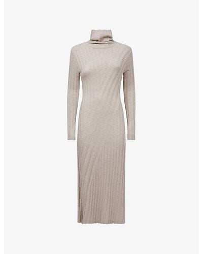 Reiss Cady Roll-neck Knitted Midi Dres - Gray