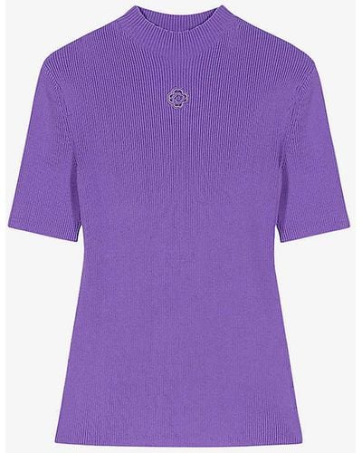 Maje Logo-patch Short-sleeve Stretch-knitted Top - Purple