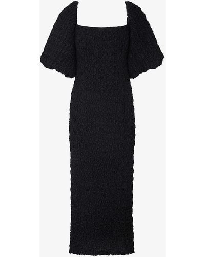 By Malina Carli Square-neck Smocked Woven Midi Dress X - Black