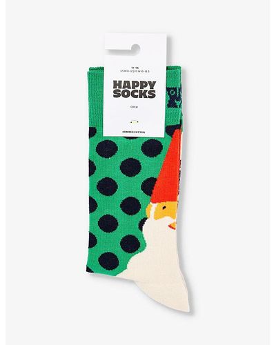 Happy Socks Santa's Beard Graphic-print Stretch-cotton-blend Socks - White