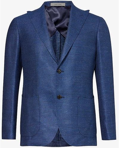 Corneliani Single-breasted Regular-fit Wool, Silk And Linen-blend Blazer - Blue