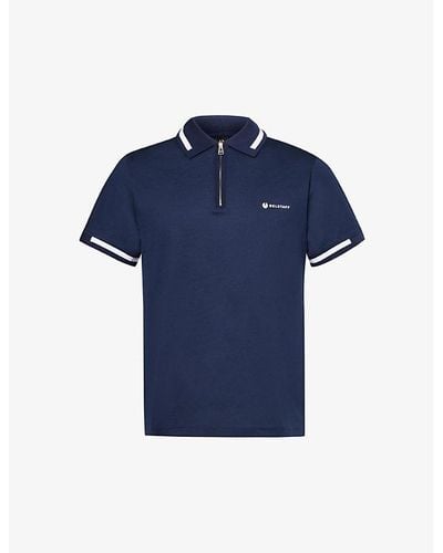 Belstaff Branded-print Short-sleeved Cotton-jersey Polo Shirt X - Blue