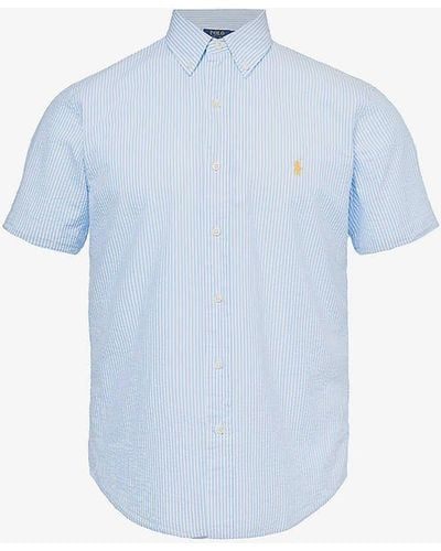 Polo Ralph Lauren Logo-embroidered Regular-fit Cotton-seersucker Shirt - Blue