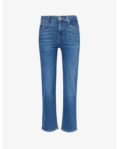 7 For All Mankind The Straight Crop Slim-leg Mid-rise Stretch-denim Jeans - Blue
