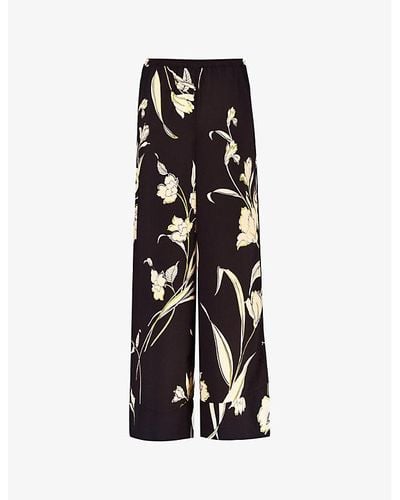 Ro&zo Climbing-floral Wide-leg Mid-rise Recycled Polyester-blend Pants - Black