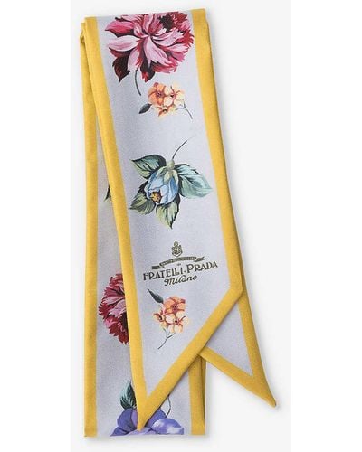 Prada Floral-print Branded Twill Scarf - White