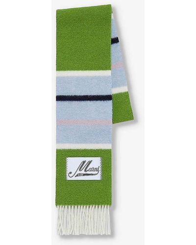 Marni Striped Brand-tab Alpaca-blend Scarf - Green