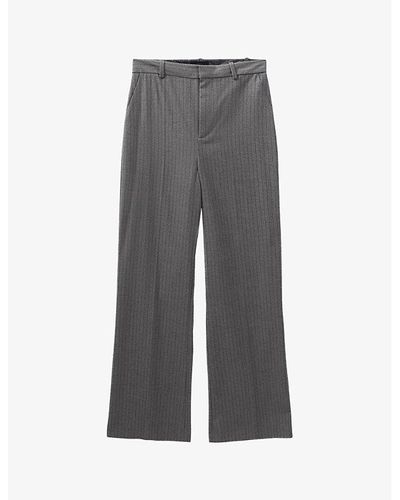 IKKS High-rise Stripe-pattern Stretch-woven Pants - Grey
