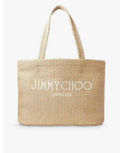 Jimmy Choo Beach Logo-embroidered Raffia Tote Bag - Natural