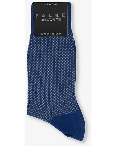 FALKE Uptown Tie Brand-print Cotton-blend Socks - Blue