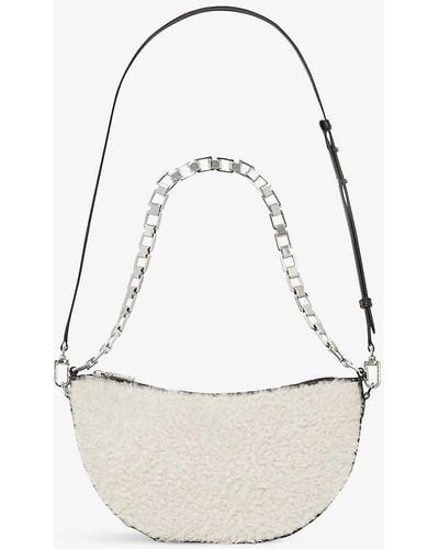 IRO Arc Chain-embellished Shearling Leather Cross-body Bag - White