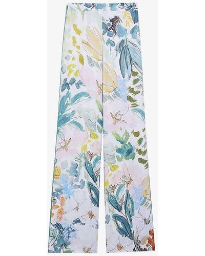 Ted Baker Sarca Floral-print Wide-leg Woven Trousers - Blue