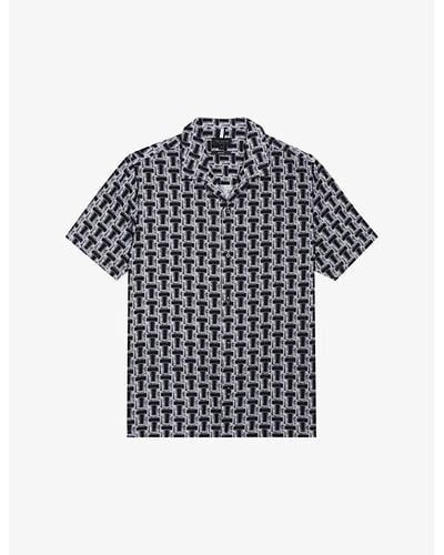 Ted Baker Geometric-print Short-sleeve Woven-blend Shirt - Black