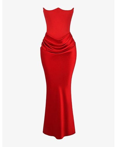 House Of Cb Persephone Corseted Woven Maxi Dress - Red