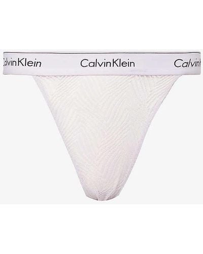 Calvin Klein Modern Branded-waistband Mid-rise Stretch-lace Thong - White