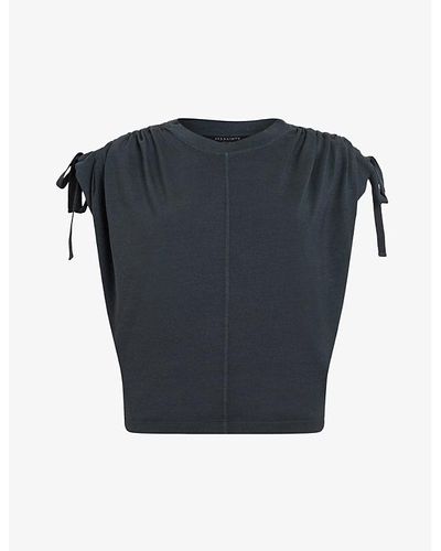 AllSaints Cassie Gathered-shoulder Relaxed-fit Cotton T-shirt Xx - Blue