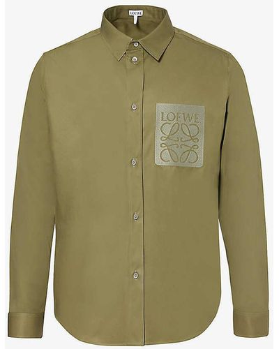 Loewe Anagram-embroidered Pleated-cuffs Relaxed-fit Cotton-twill Shirt - Green