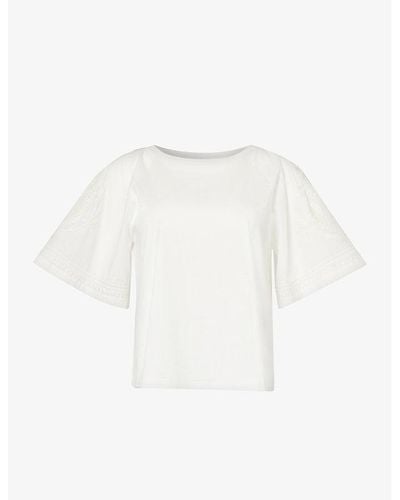 Weekend by Maxmara Livorno Embroidered-sleeve Cotton-jersey T-shirt - White