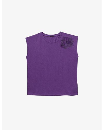 IKKS Skull-embroidered Raw-edge Cotton T-shirt X - Purple