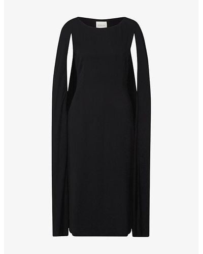 By Malina Norah Cape-overlay Woven Midi Dress - Black