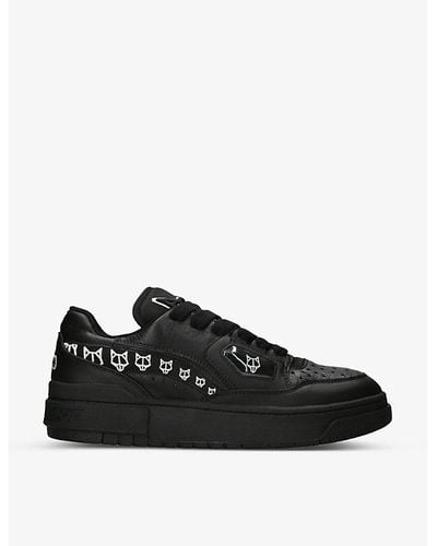 Naked Wolfe Nw-00 Wolf Patch-embroidered Leather Low-top Sneakers - Black