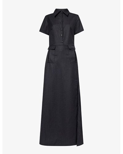 Woera Collared Striped Regular-fit Cashmere Maxi Dres - Blue