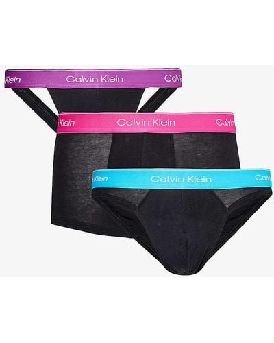Calvin Klein Branded-waistband Mid-rise Pack Of Three Stretch-cotton Underwear Xx - Multicolour