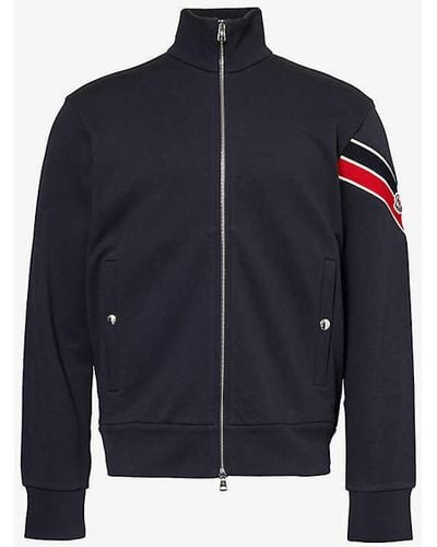 Moncler Vy Brand-patch Long-sleeve Zip-up Cotton-blend Cardigan - Blue
