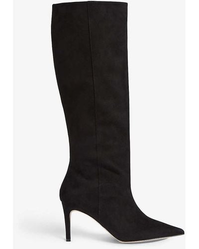 LK Bennett Astrid Pointed-toe Suede Heeled Knee-high Boots - Black