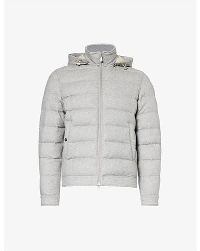 Eleventy Funnel-neck Regular-fit Wool And Cashmere-blend Hooded Down-jacket - Grey