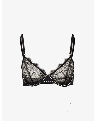 Love Stories Romeo Floral-embroidered Stretch Recycled-polyamide Bra - Black