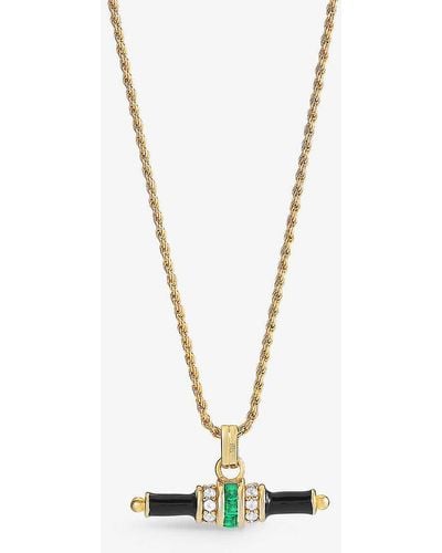 V By Laura Vann Bridget 18ct Yellow -plated Vermeil Recycled Sterling-silver, Emerald, White Topaz And Enamel Pendant Necklace