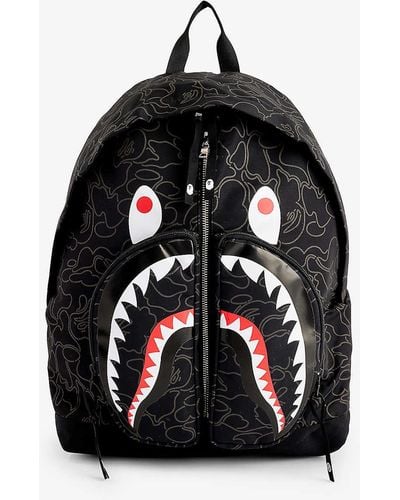 A Bathing Ape Camo Shark Graphic-print Woven Backpack - Black