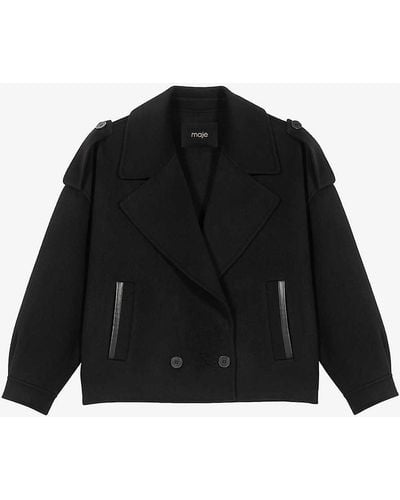 Maje Gaelili Oversized Wool-blend Coat - Black
