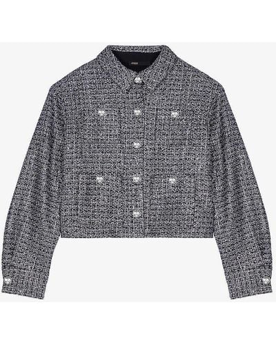 Maje Metallic-weave Cropped Tweed Jacket - Grey
