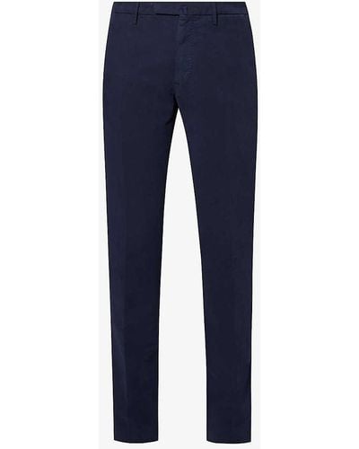 Slowear Belt-looped Brand-plaque Straight-leg Slim-fit Stretch-woven Trousers - Blue