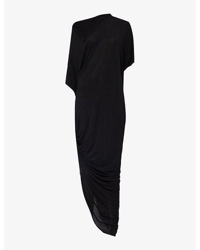 Rick Owens Asymmetric Drop-shoulder Stretch-woven Maxi Dress - Black