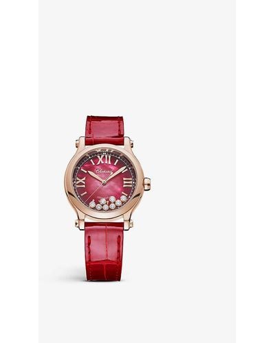 Chopard Happy Sport 275378-5005 18ct Rose-gold And Diamond Automatic Watch - Red
