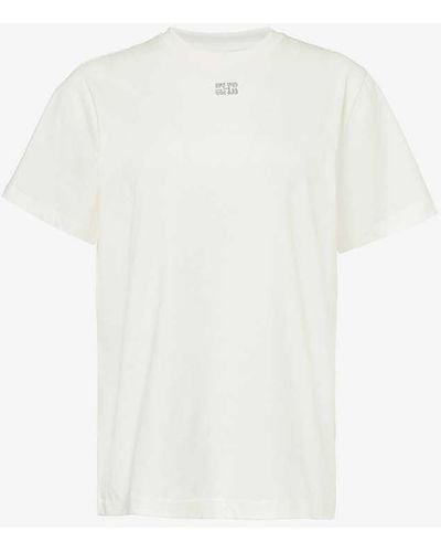 Ganni Crystal-embellished Organic-cotton T-shirt - White